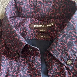 Michael Kors Men's Dark Blue and Pink Paisley Shirt